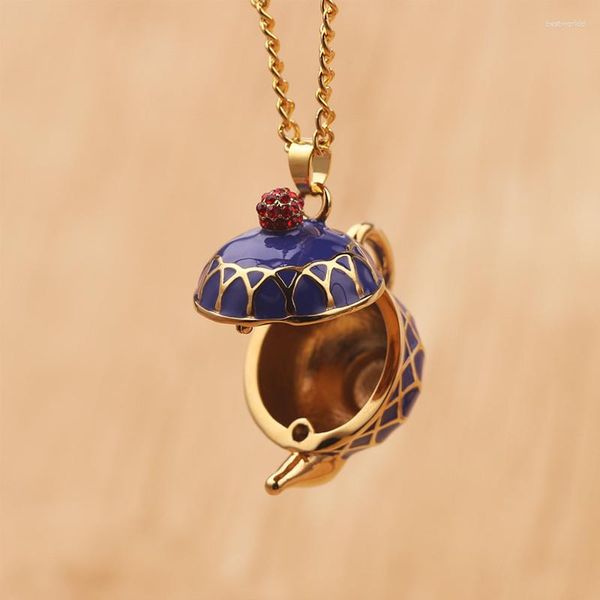 Collane con ciondolo 1 pezzo di moda vintage smalto blu collana teiera set può aprire teiera tazza elegante fascino gioielli creativi