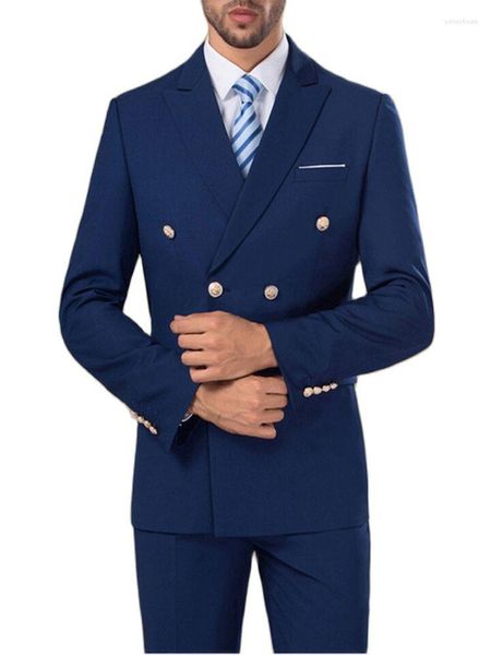 Ternos masculinos 2023 duplo breasted formal azul real blazer calças dos homens 2 pçs padrinho festa de casamento wear terno (jaqueta calças gravata)