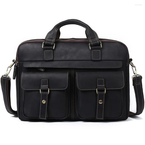 Aktentaschen Echtes Leder Herren 17 Zoll Laptoptasche Vintage Messenger für Männer Dokument Business Büro Schulterhandtasche