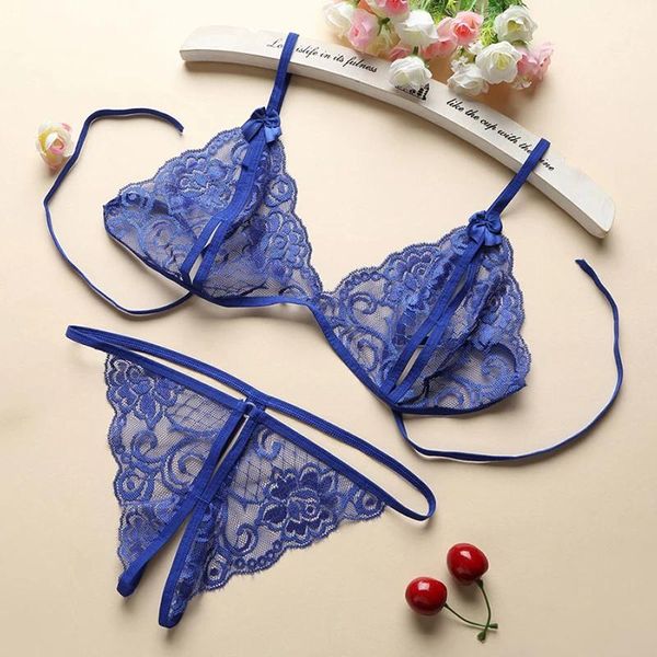 Completi di reggiseni Completi di reggiseni Lingerie erotica per le donne Costume sexy Giarrettiera Perizoma Set Maglia di pizzo Camicia da notte Reggicalze a V profondo Abito da bambola Biancheria intima porno G0IO