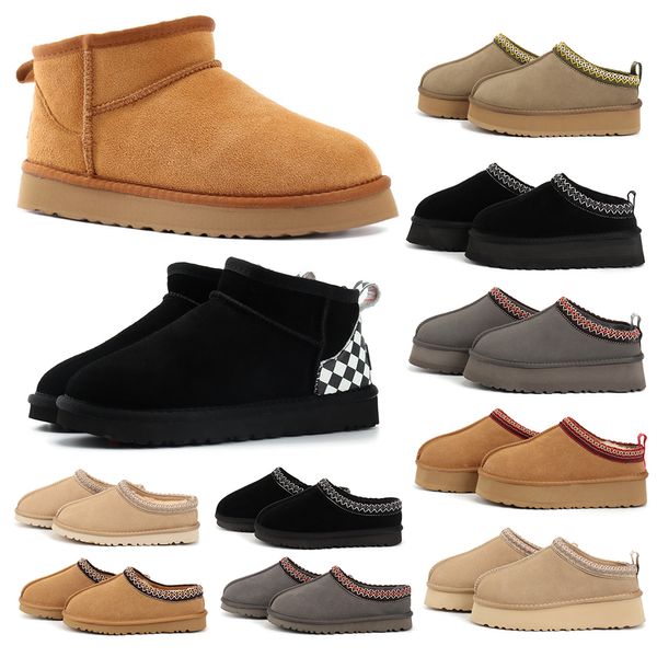 Stivali ugg australiani da donna Tasman Classic Pantofole da uomo e da donna Scarpe basse senza lacci Stivali ultra mini con suola spessa Stivali corti invernali in pelliccia di castagna nera