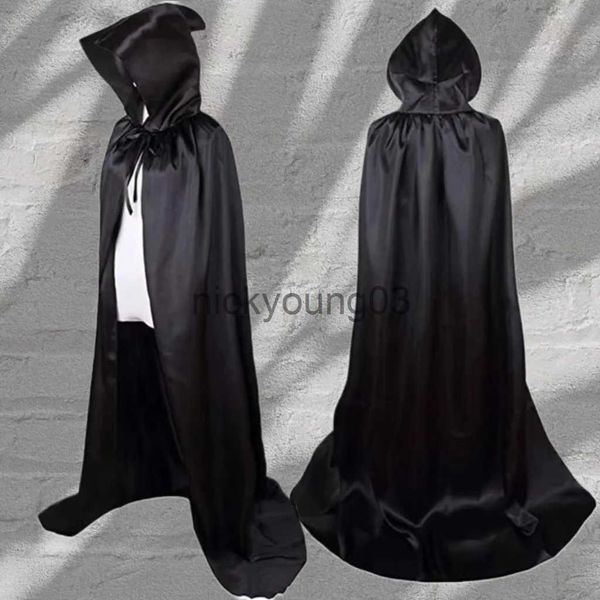 Costume a tema Donna Uomo Mantello di Halloween Set Mantello con cappuccio nero creativo Cosplay Vampiro Strega Mantello della morte per bambini adulti Costume di Halloween x1010