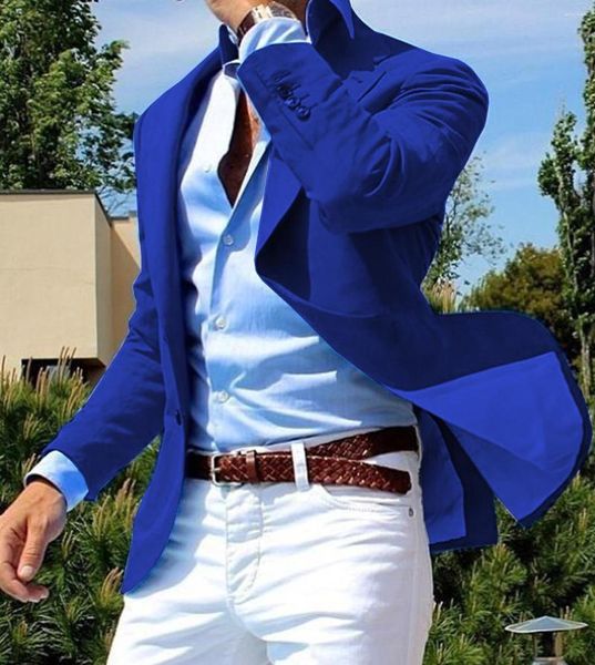 Ternos masculinos 2023 terno azul real um botão 2 peças formal lapela plana negócios smoking tailcoat padrinhos para casamento (calças blazer)