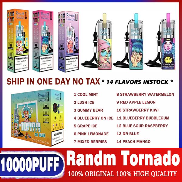 Original RandM Fumot Tornado 10000 Plus Descartável E Cigarro Recarregável Malha Bobina Vape Pen Dispositivo 20ml Pods Carrinhos R e M Vapes 14 Cores Puff 10k