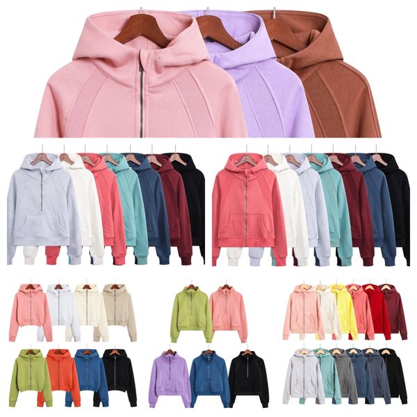 23ss Scuba Hoodie Half Zip Crop Hoodies para mulheres Designers Scuba Hoodie Full Zip Oversized Cropped Moletons Fleece Gym Sportswear com bolsos Thumb Hole Autumn