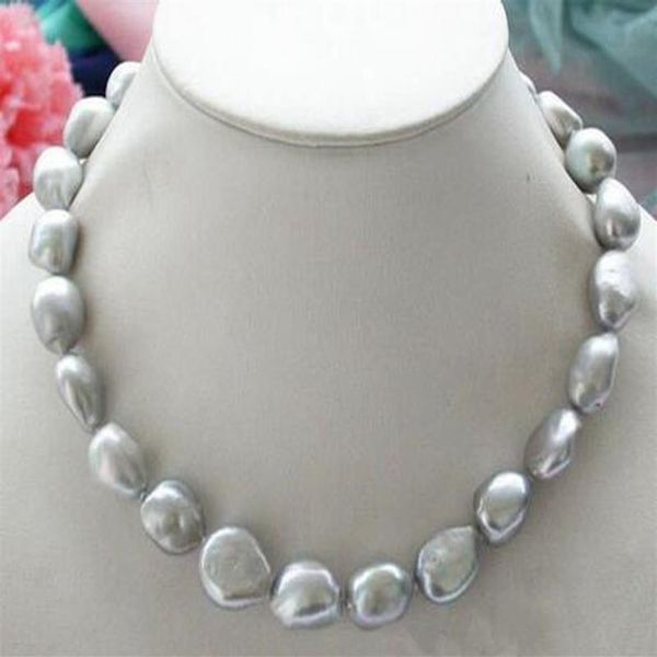 Collana di perle d'acqua dolce barocche grigio argento naturali autentiche da 9-10 mm 18261i