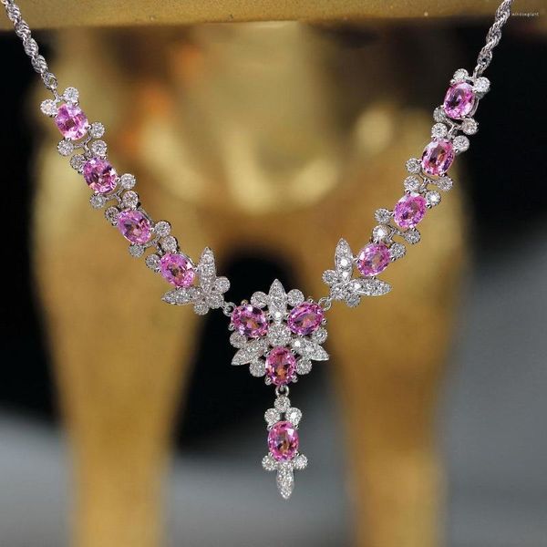 Pingentes 925 prata esterlina borboleta cheia de diamante colar para mulheres rosa zircon exquistie elegante camisola colares gargantilhas de luxo
