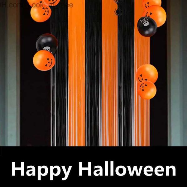 Outros suprimentos de festa de evento Halloween pano de fundo cortina decoração laranja preto branco ouropel franja folha cortina festa de halloween cortina decorativa q231010
