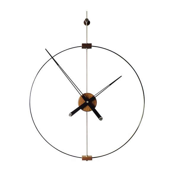 Diametro 60 cm Nord Europa moderno e minimalista orologio da parete spagnolo unipolare singolo cerchio in legno massello di noce nero orologio con personalità a lancetta grande