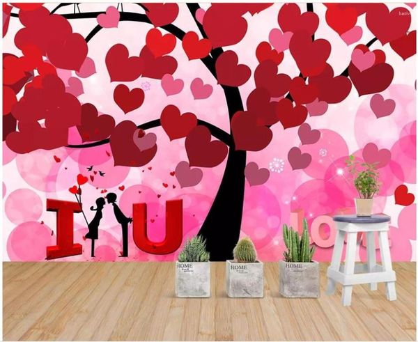 Tapeten 3d PO Tapete Benutzerdefinierte Wandbild Romantische Warme Liebe Baum Hochzeit Zimmer Home Decor Wandmalereien Für Wände 3 D