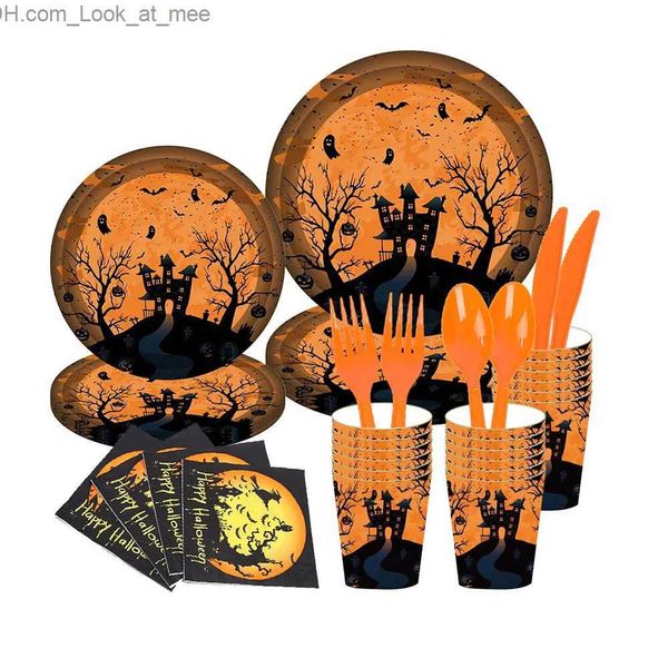 Altri articoli per feste per eventi Festa a tema Halloween Stoviglie usa e getta Piatto di carta per cartoni animati Tazza di carta Tovagliolo di carta Set di striscioni Happy Helloween Forniture per feste Q231010