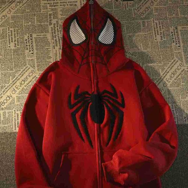 Felpe con cappuccio da uomo Felpe Maglione stile americano Giacca Spider Man Felpa da uomo e da donna Autunno e inverno Peluche High Street Niche Felpa con cappuccio ricamata oversize