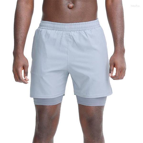 Correndo Shorts Fitness Sports Men Quick Dry Dupla Camada Compressão Basquete Calças Homens Sportwear Branco Preto