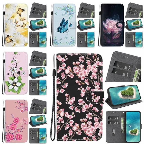 Blossom Flower PU-Leder-Geldbörsenhüllen für Xiaomi 13 Lite Poco F5 Redmi 12 Note 12S 12C Huawei Honor 90 Lite X5 Google Pixel 8 Pro 7 7A Sakura Kartenhalter Flip Cover Tasche