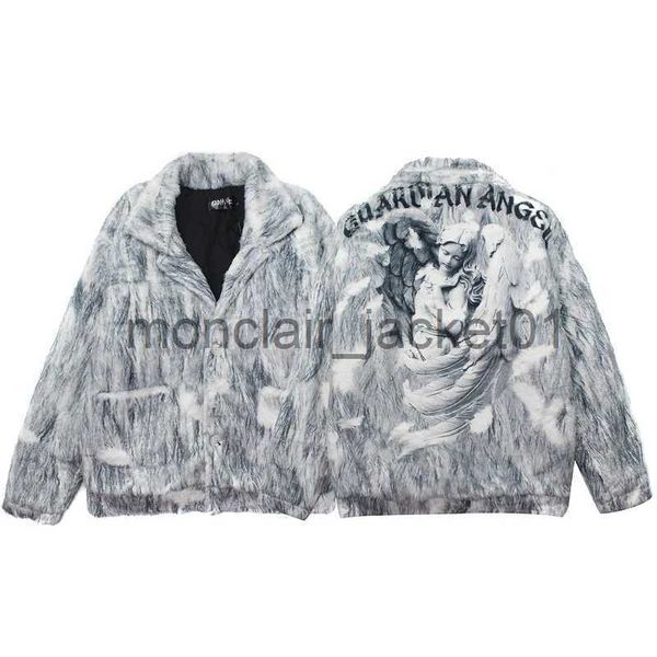 Herrenjacken Herrenbekleidung Modemarke 3D Angel Print Herrenjacke Streetwear Hip Hop Warmer Wintermannmantel Plus Samt Revers Plüschoberbekleidung J231010