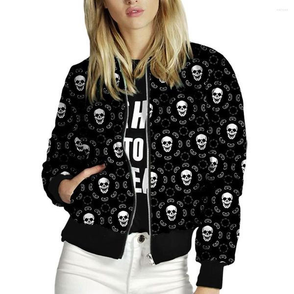 Damenjacken Halloween Skull Print Y2k Damen Windjacke Koreanischer Stil Support Custom Coat