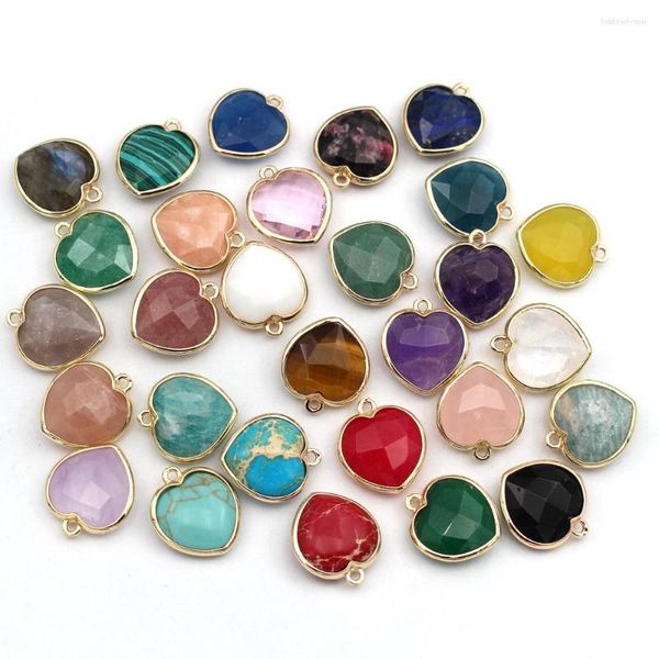 Colares de pingente 10 pcs natural duplo lado facetado coração rosa jade pedra azul labradorite amazonita encantos