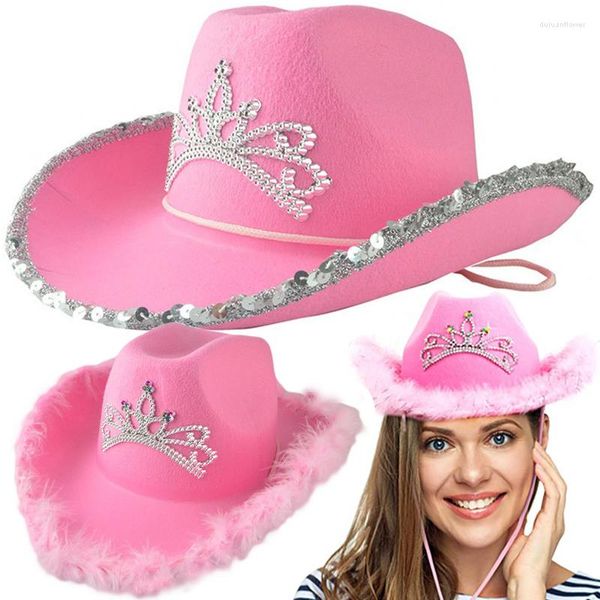 Береты, женские розовые ковбойские шляпы, тиара в западном стиле для женщин, Кепка-рыцарь в стиле пастушки, детские праздничные шляпы-федоры для вечеринки, дня рождения