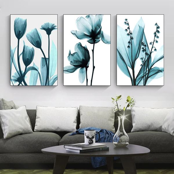 Gemälde Wandposter Blaue Blume Pflanze Druck Bilder Home Decor Abstrakte Leinwand Kunst Wandbild Moderne Gang Cuadros für Wohnzimmer Dekor 231009