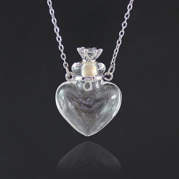 1PC Klare Herz Flasche Halskette Ätherisches Öl Halskette Murano Glas Parfüm Halsketten Edelstahl Kette parfums für frauen189w