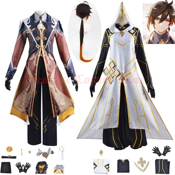 Spiel Genshin Impact Zhongli Cosplay Kostüm Zhong Li Kampf Uniform Archon Vollen Satz Anzug Perücke Morax Kostüm Cosplay Outfitscosplay