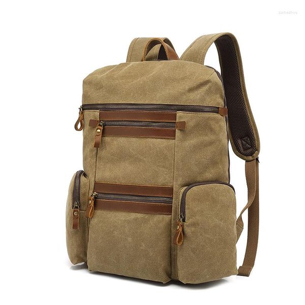 Zaino Zaini di tela vintage di lusso per uomo Zaino impermeabile per laptop con cera d'olio Zaino da viaggio per alpinismo cerato