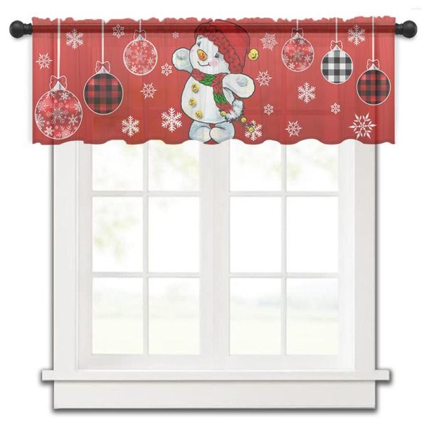 Cortina de natal vermelho boneco de neve floco de neve lanterna inverno pequena janela tule sheer curto quarto decoração casa voile cortinas