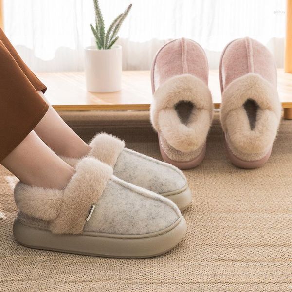 Chinelos femininos inverno masculino casa slilppers casais casa sapatos de algodão confortável plana quente slides antiderrapante pelúcia fuzzy chinelo