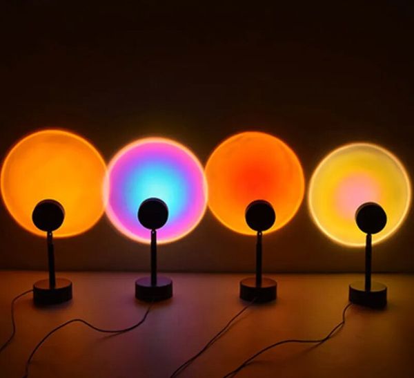 Lampada per proiettore al tramonto Luci notturne RGB Arcobaleno Atmosfera per la casa Camera da letto Caffetteria Sfondo Decorazione murale Lampada da tavolo USB LL