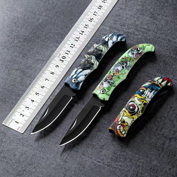 IMPRIMIR Cuchillo plegable pequeño para acampar, cuchillo de bolsillo portátil, multifunción, llavero de acero inoxidable, cuchillos de pelar de bolsillo, cortador con mango de ABS