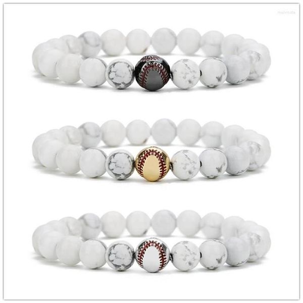 Filo di 10 pezzi di rame baseball bianco howlite pietra perline braccialetto Buddha Sport energia Reki Yoga gioielli208o