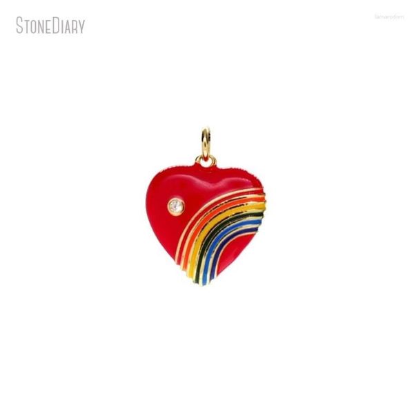 Collane con ciondolo 10 pezzi smalto all'ingrosso punto a forma di cuore regalo per i suoi gioielli arcobaleni colore oro rame rosso zirconi PM47120
