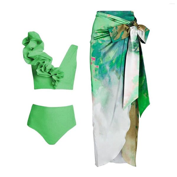 Mulheres Swimwear Bikini Set Mulheres Swimsuit 2023 Art Print e Cobrir Duas Peças Beachwear Tankinis