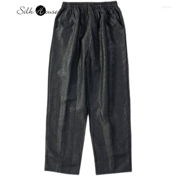 Pantaloni da donna Seta Tartaruga Crepe Xiangyun Garza Dritto Baco da seta Anice Nero Tasche versatili Moda Casual