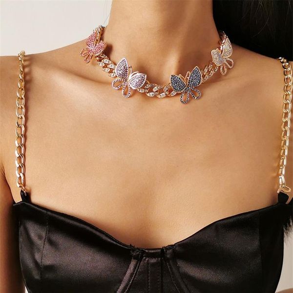 12 Farben, modisch, trendig, Designer-Luxus-Diamant-Zirkonia-Strass-Statement-Choker-Halskette für Damen und Mädchen, hübsches 3D-Butte2498