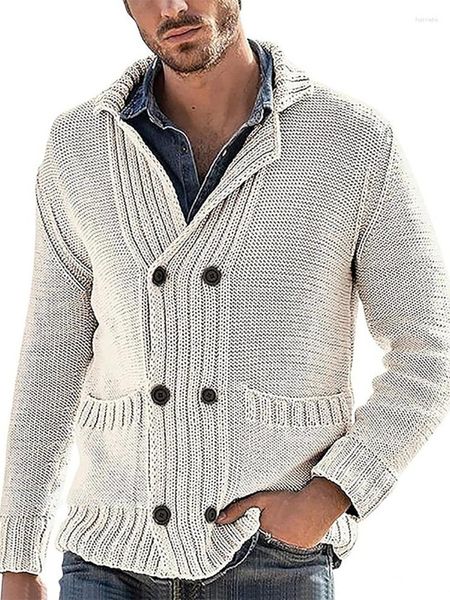 Maglioni da uomo Colletto rovesciato Solido Moda Maglioni Loungewear Doppio petto Manica lunga Autunno Inverno Cardigan maschile Streetwear