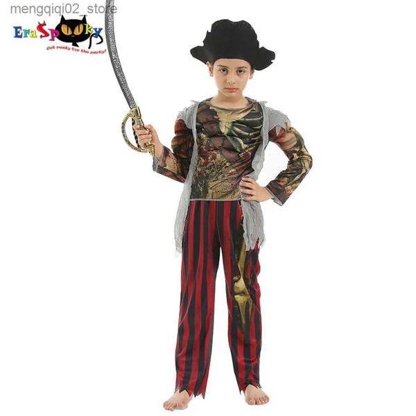 Thema Kostüm Eraspooky Scary Skeleton Karibik Pirat Cosplay Jungen Halloween Kommen Für Kinder Party Kostüm Piraten Hut Q240307