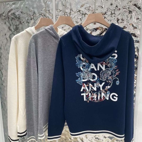 Damen-Kapuzenpullover, Sweatshirts, Damen-Strick-T-Shirts, ZV-Rückseite, bestickter Blumen-Buchstabe, Temperament, Reißverschluss, Kapuze, Woll-Cardigan-Pullover 230808