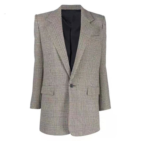 Damenanzüge Blazer Y2K Frauen Plaid Wollmischung Anzugjacke Büromode Single Button Revers Schlanker Blazer Mantel Landebahn Temperament High-End-Kleidung 231010