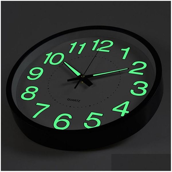 Relógios de parede Luminous Wall Clock Quartz Plástico Design moderno para quarto de quarto brilhando na decoração escura da decoração home jardim home d dhrkp
