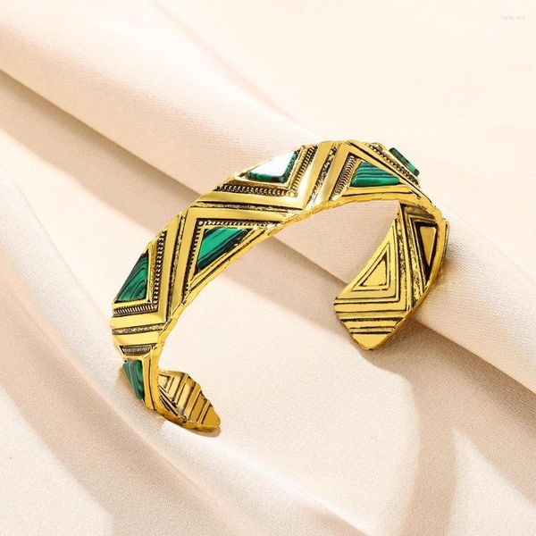 Armreif Edelstahl Dreieck Textur Armband Für Frauen Männer Luxus Grün Türkis Inlay Armreifen Modeschmuck Geschenk
