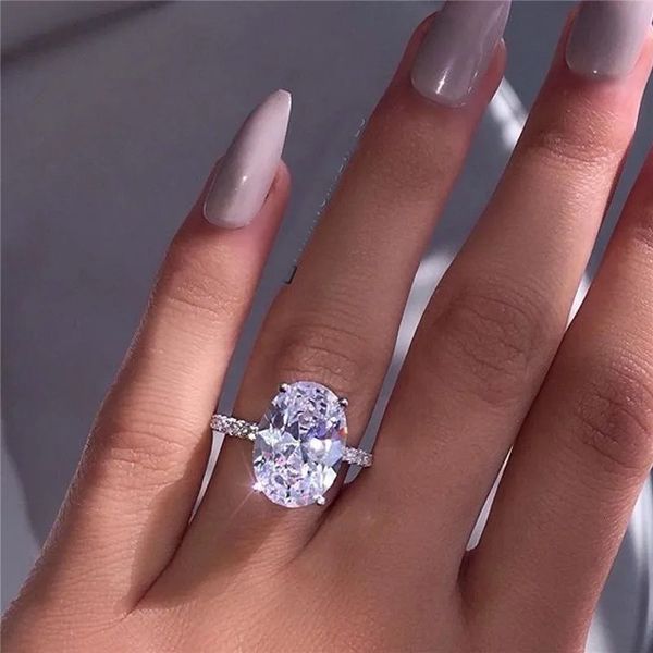 Gioielli da sposa ad anello solitario set squisiti color argento ovali ovali tridimensionali di zirconia pietra anelli di fidanzamento della sposa per donne 231010