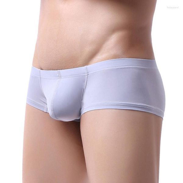 Mutande morbide e sottili di seta di ghiaccio da uomo boxer intimo vita bassa maschio mini boxer sexy rigonfiamento pene sacchetto mutandine homme slip mutande