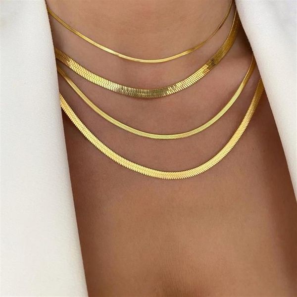Correntes Moda Unisex Snake Chain Mulheres Colar Gargantilha Aço Inoxidável Herringbone Cor de Ouro para JewelryChains253F