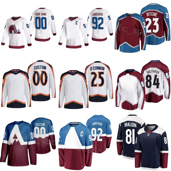 Hóquei personalizado 4 Bowen Byram Jerseys 11 Andrew Cogliano 81 Denis Malgin 92 Gabriel Landeskog 42 Josh Manson 84 Mikhail Gulyayev 23 Calum Ritchie Costura reversa