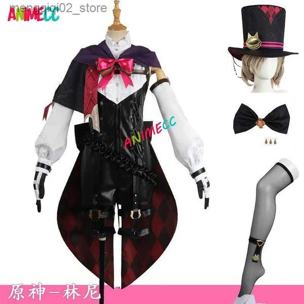 Tema Traje ANIMECC Lyney Cosplay Venha Peruca Anime Jogo Genshin Impact Fontaine Novo Papel Mágico Halloween Party Outfits para Homens Mulheres Q240307