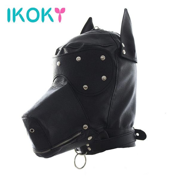 Brinquedos adultos IKOKY Escravo Erótico Sexo Totalmente Fechado para Casal Sexy Cabeça Máscara Jogos PU Dog Hood SM Bondage Headgear 231010