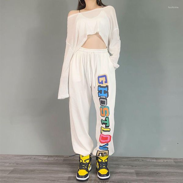 Calças femininas hip hop streetwear mulheres sweatpants harajuku moda coreana cintura elástica solta dança corredores esportes casuais calças largas perna