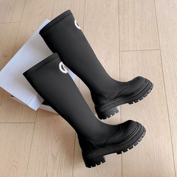 Winter kniehohe Designer-Schuhe Stiefel Damen Zehen Ziegenwildleder Natürliches echtes Leder Schnalle Block High Heel Hohe Stiefel Lady Designer SchuheYGN020-H89-1-A 1