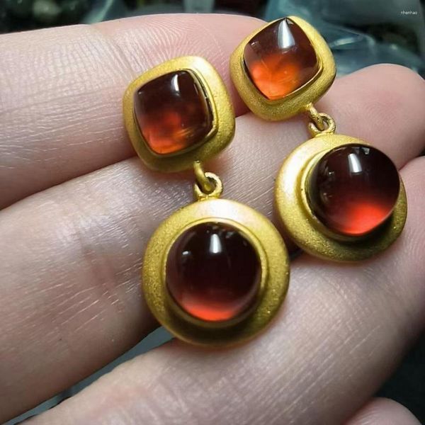 Orecchini a pennaglie 1pcs/lotto Garnet Orange Gemstone S925 Silver Silver Allergy Female Noble Folk-Custom